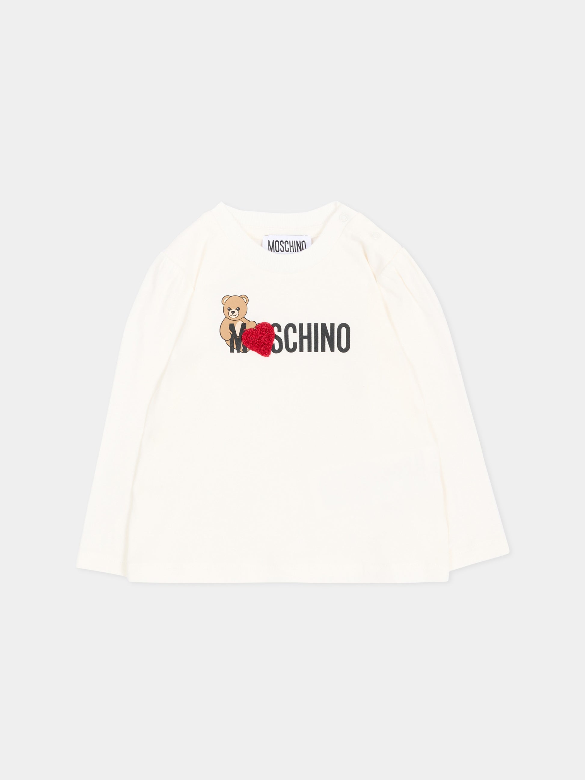 T-Shirt avorio per neonata con Teddy Bear,Moschino Kids,MAO00V LBA11 10063