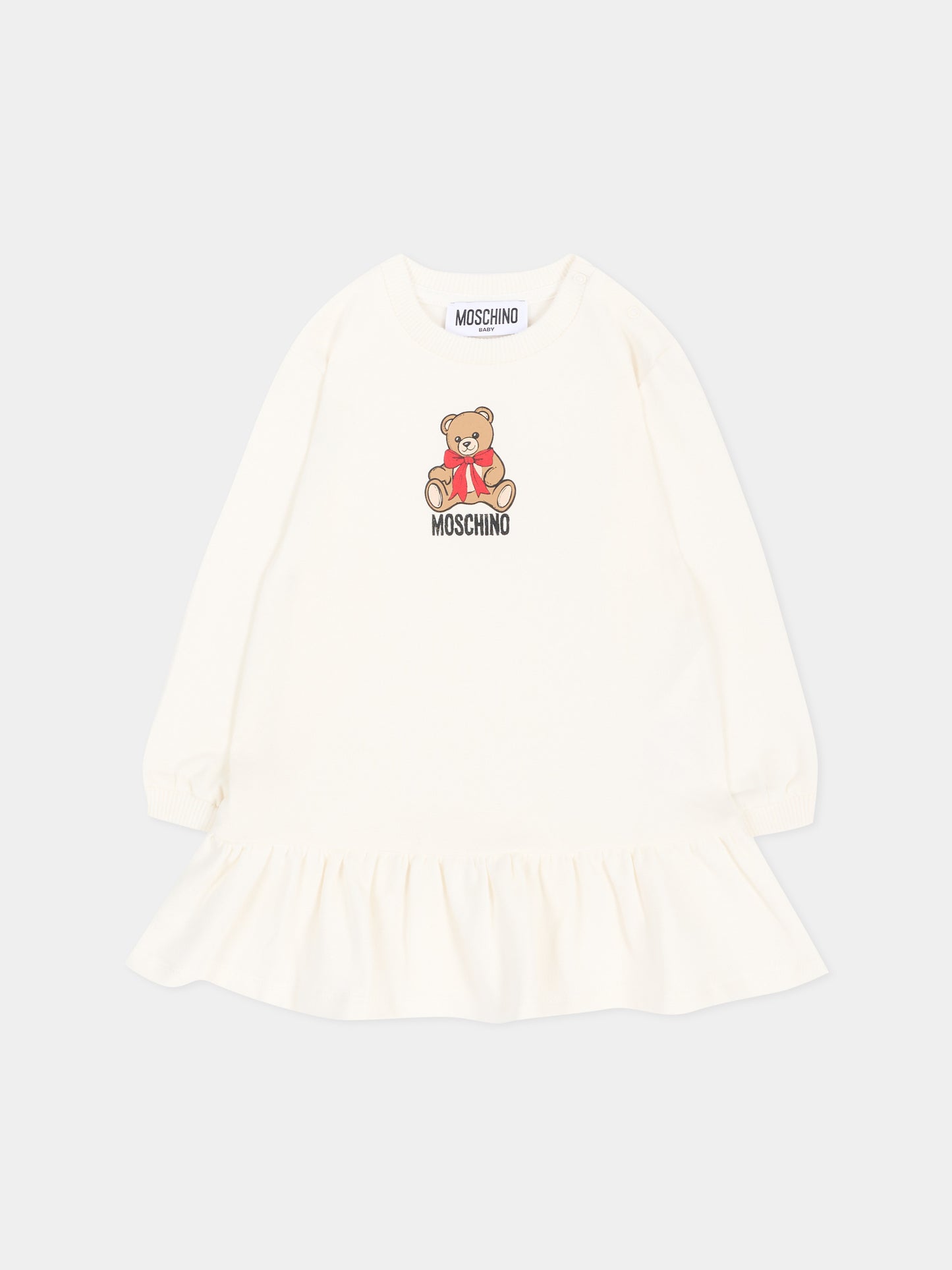 Vestito avorio per neonata con Teddy Bear,Moschino Kids,MBV0BK LDA18 10063