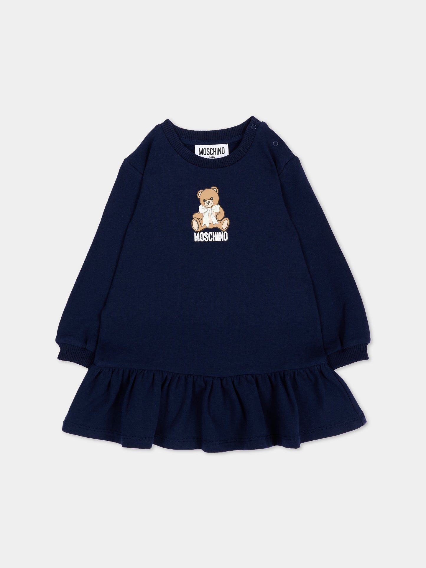 Vestito blu per neonata con Teddy Bear,Moschino Kids,MBV0BK LDA18 40016