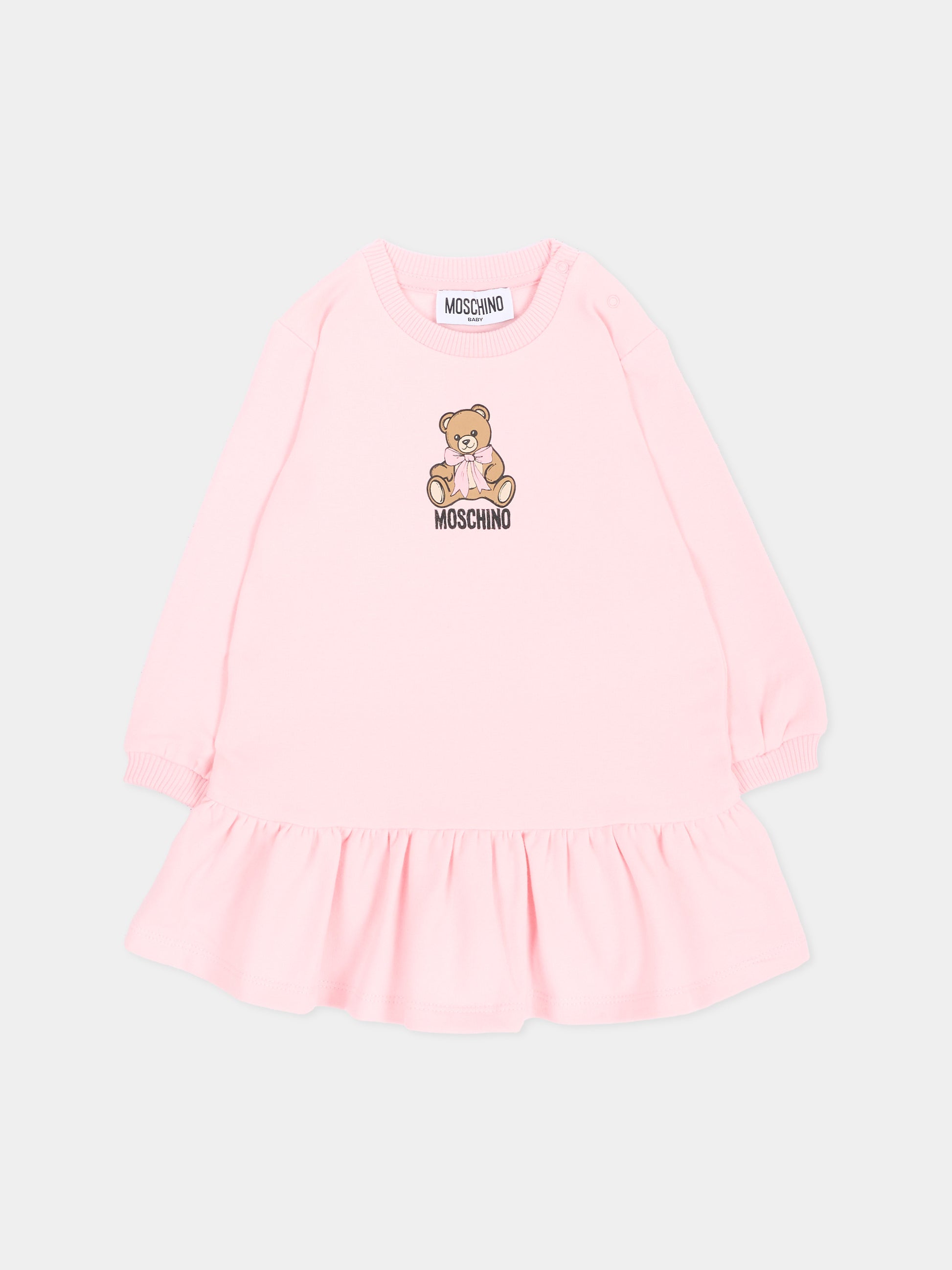 Vestito rosa per neonata con Teddy Bear,Moschino Kids,MBV0BK LDA18 50209