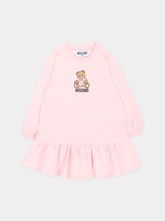 Vestito rosa per neonata con Teddy Bear,Moschino Kids,MBV0BK LDA18 50209