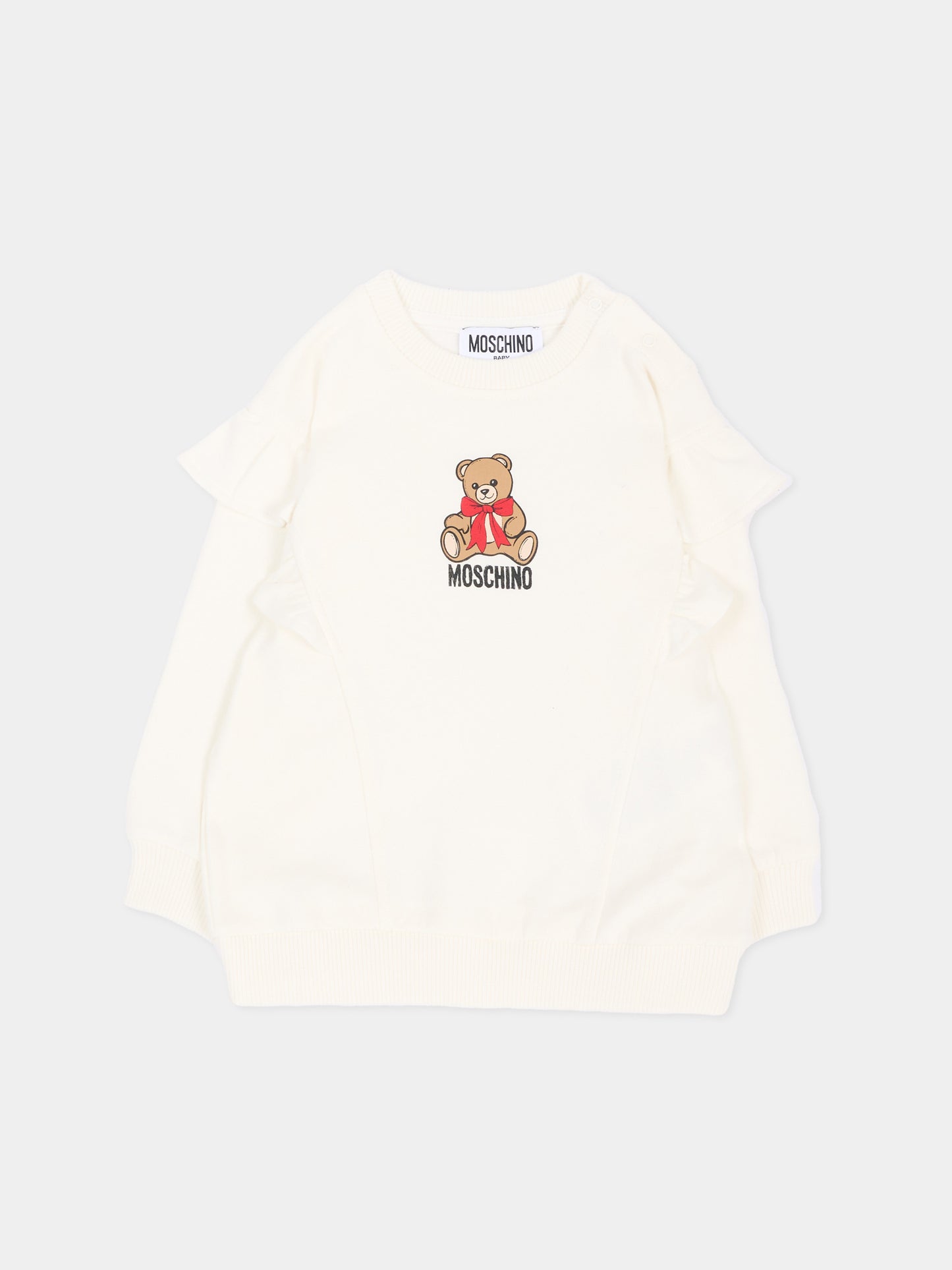 Felpa avorio per neonata con Teddy Bear,Moschino Kids,MDF036 LDA18 10063