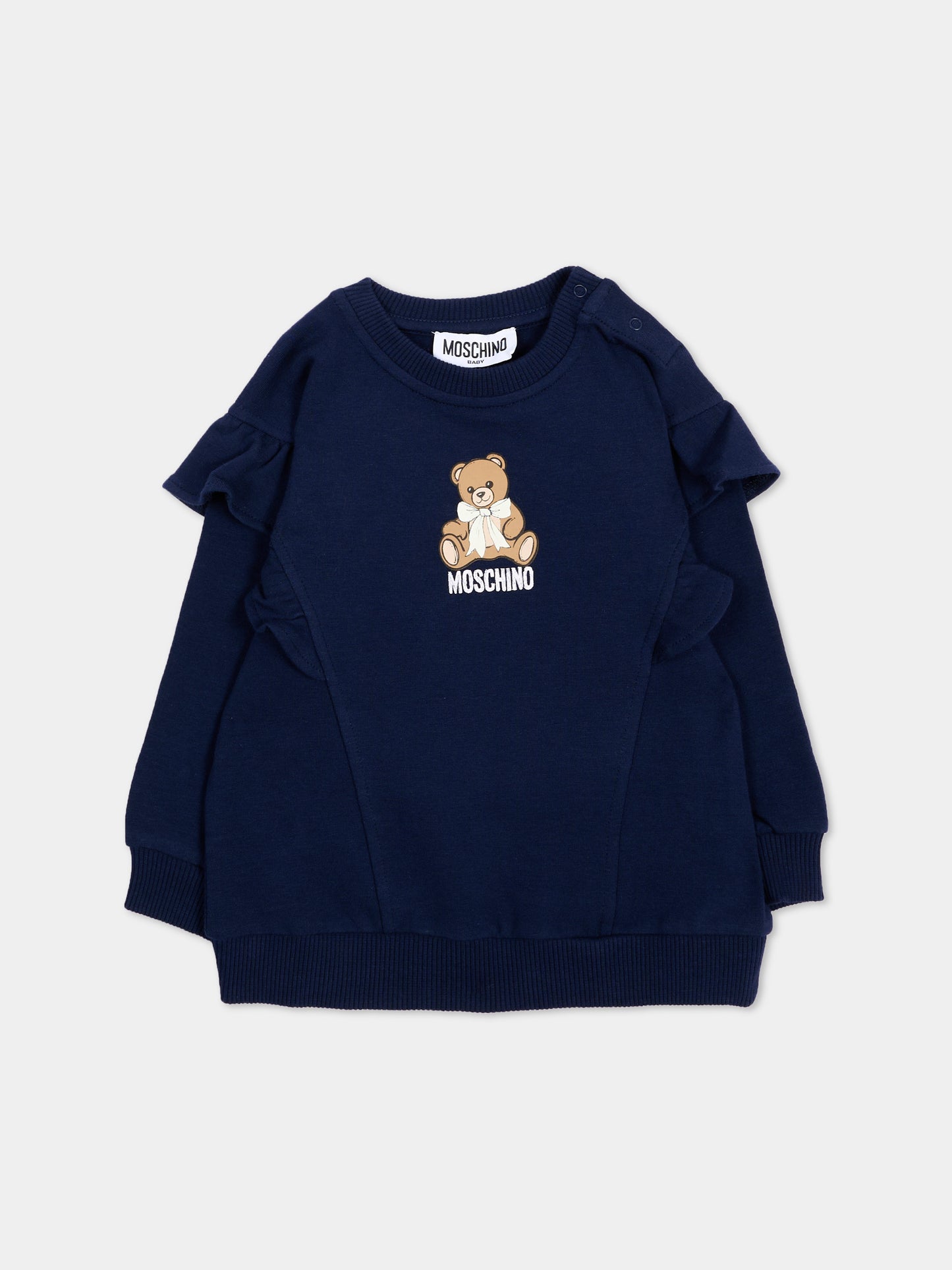 Felpa blu per neonata con Teddy Bear,Moschino Kids,MDF036 LDA18 40016