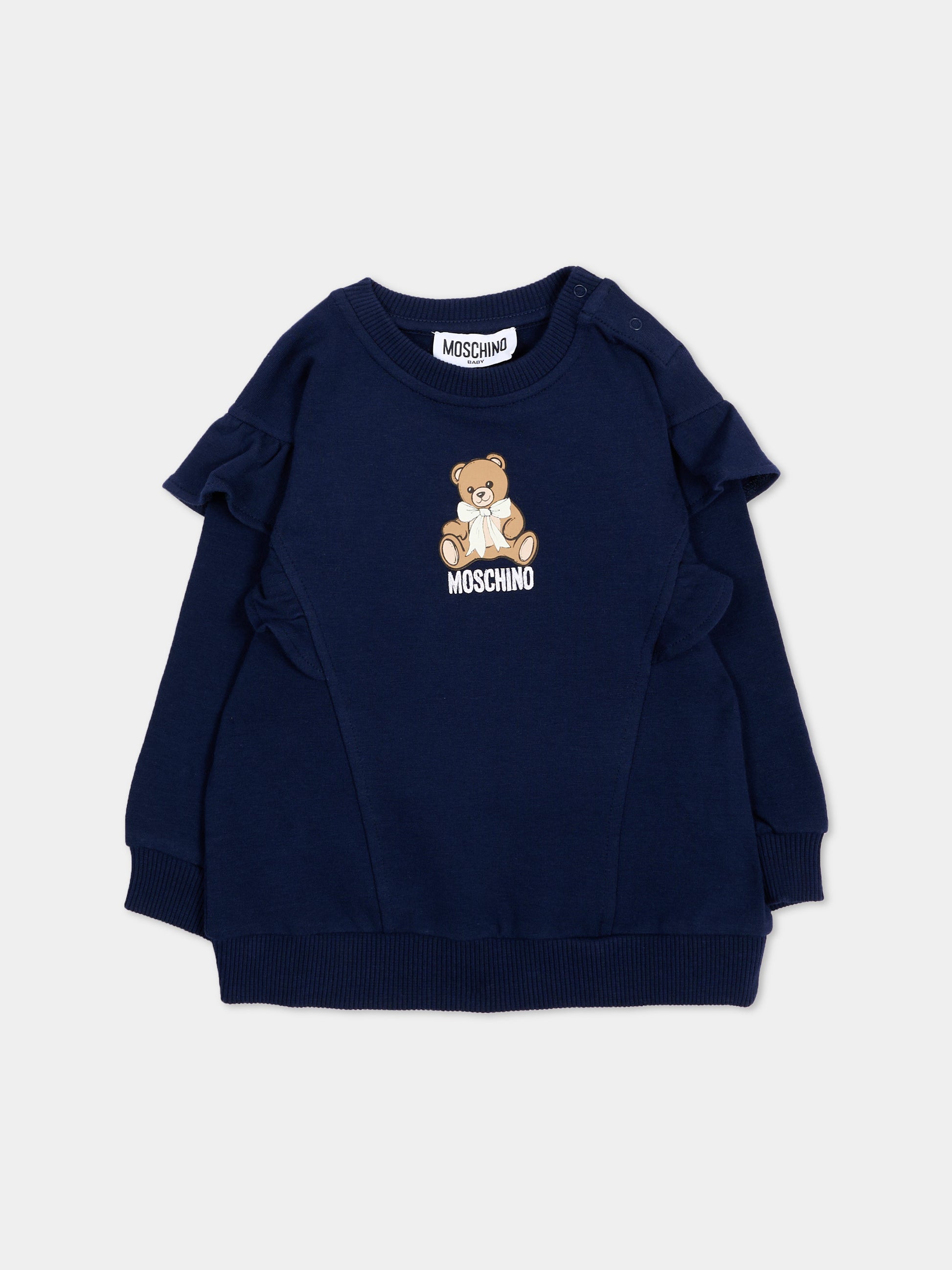 Felpa blu per neonata con Teddy Bear,Moschino Kids,MDF036 LDA18 40016