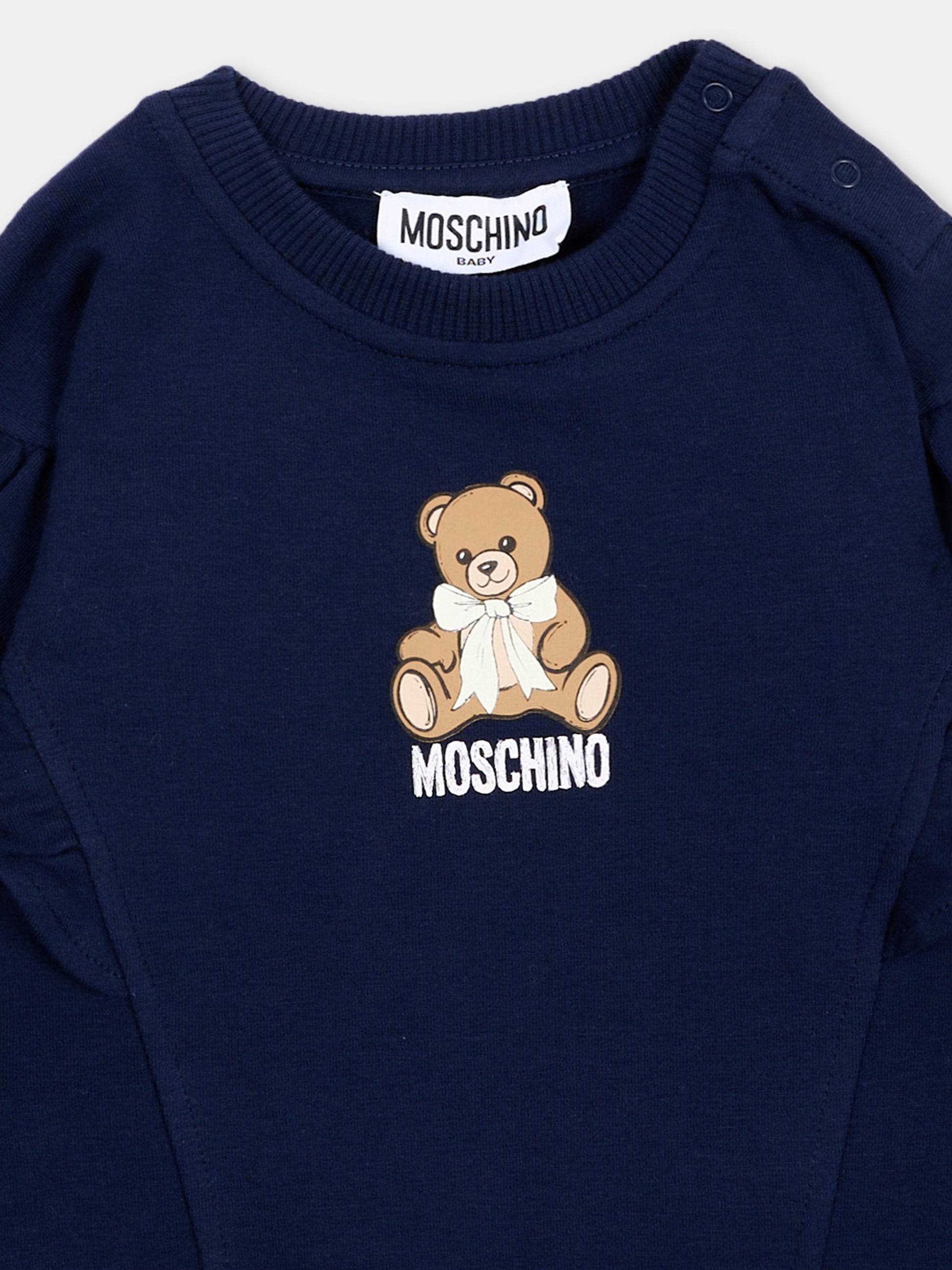 Felpa blu per neonata con Teddy Bear,Moschino Kids,MDF036 LDA18 40016