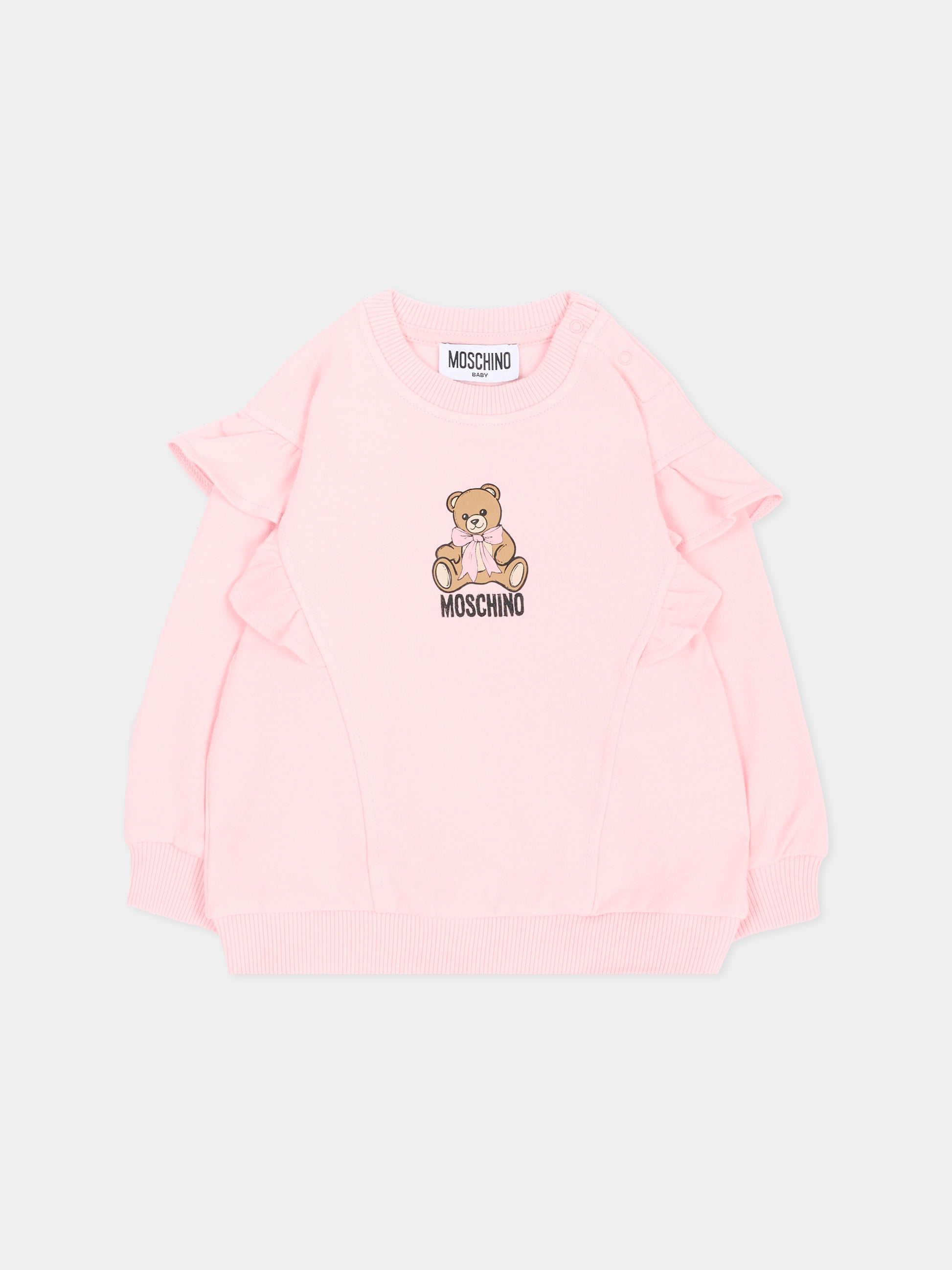 Felpa rosa per neonata con Teddy Bear,Moschino Kids,MDF036 LDA18 50209