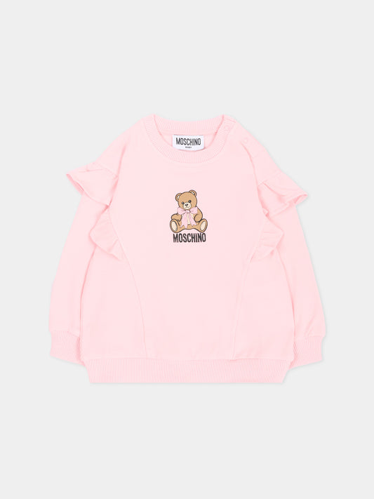 Felpa rosa per neonata con Teddy Bear,Moschino Kids,MDF036 LDA18 50209
