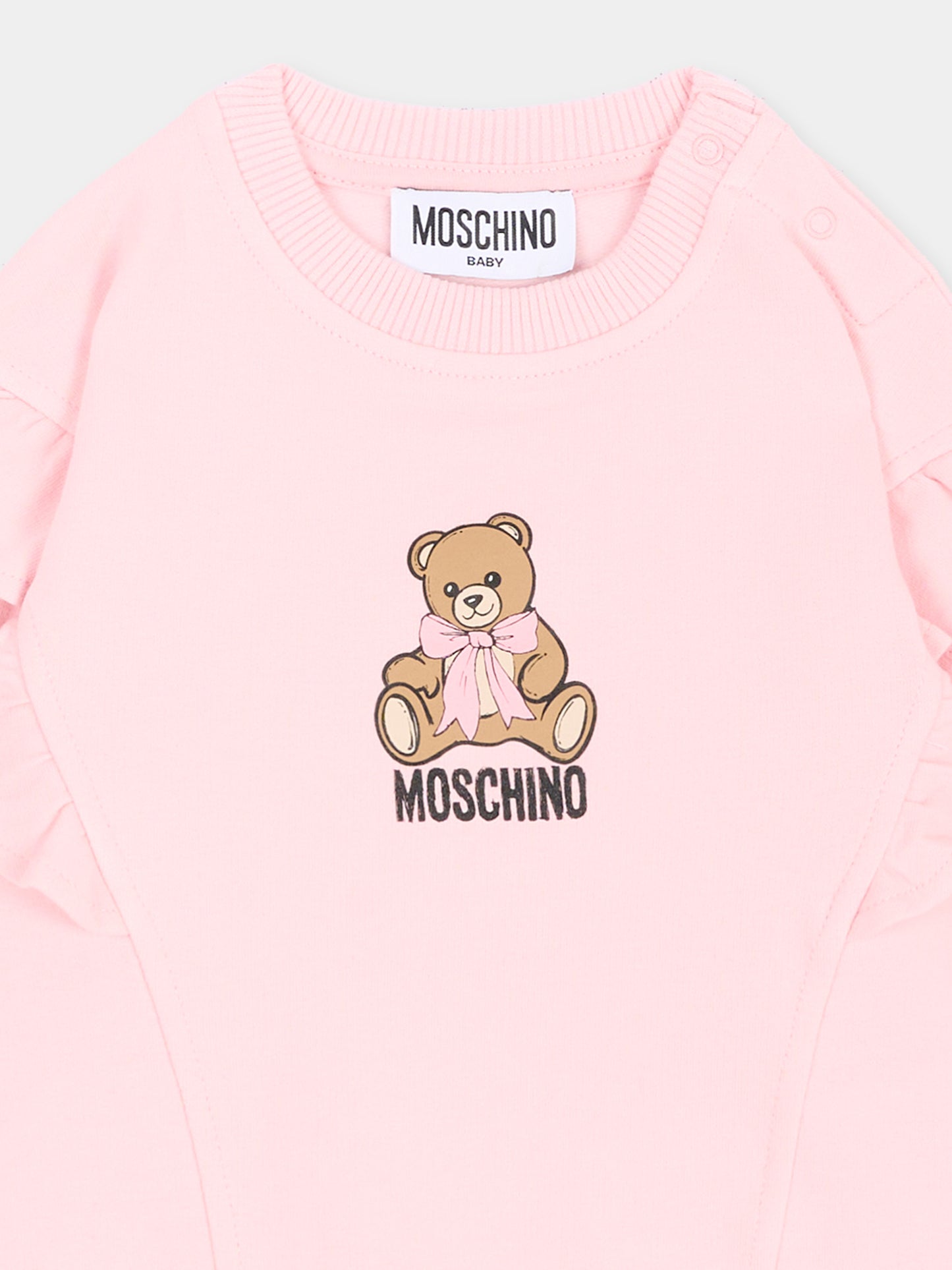 Felpa rosa per neonata con Teddy Bear,Moschino Kids,MDF036 LDA18 50209