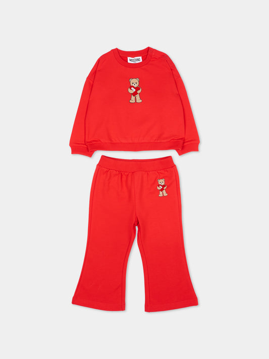 Completo sportivo rosso per neonata con Teddy Bear,Moschino Kids,MDK03G LDA63 50109