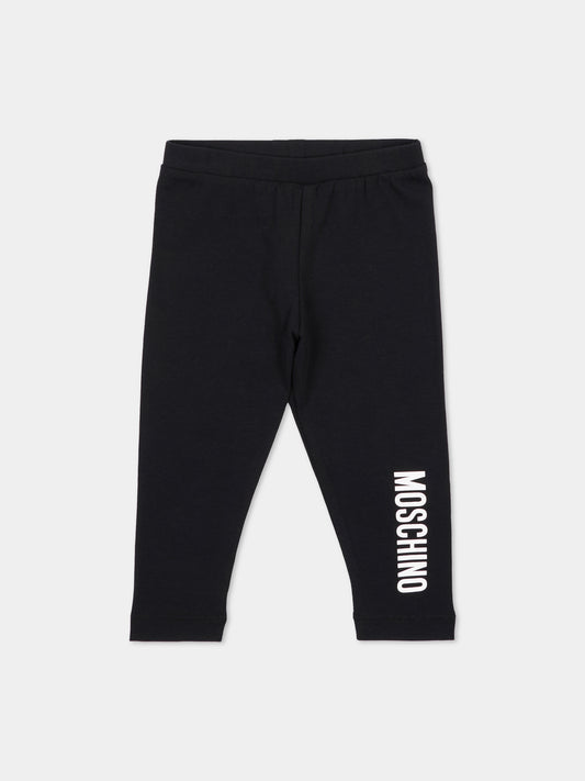 Leggings neri per neonata con logo,Moschino Kids,MDP03P LBA42 60100