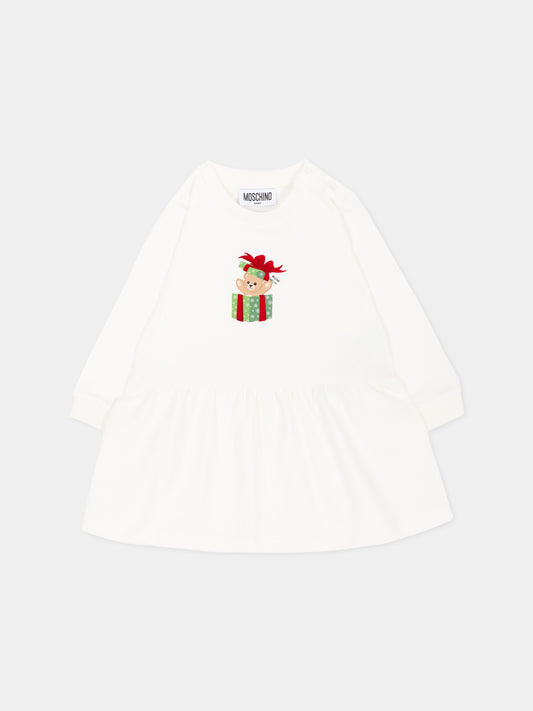 Vestito avorio per neonata con Teddy Bear,Moschino Kids,MDV0DO LCA61 10063