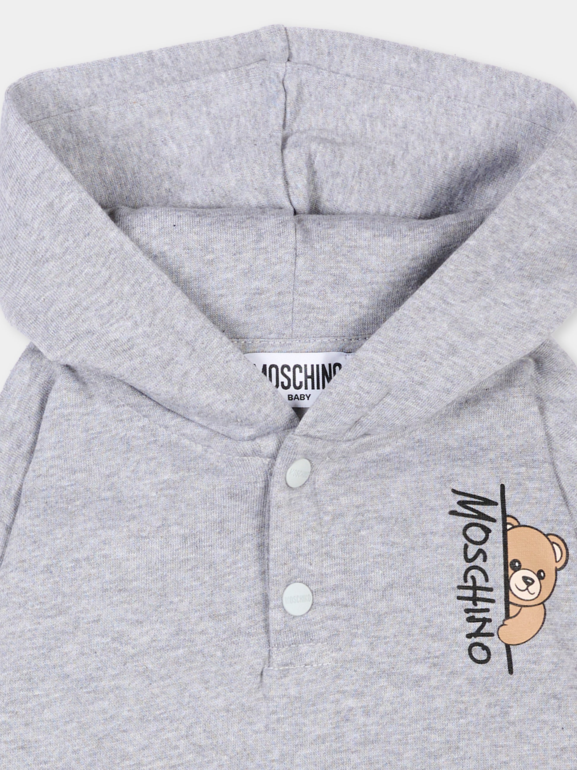 Felpa grigia per neonato con Teddy Bear,Moschino Kids,MMF05Z LCA92 60901