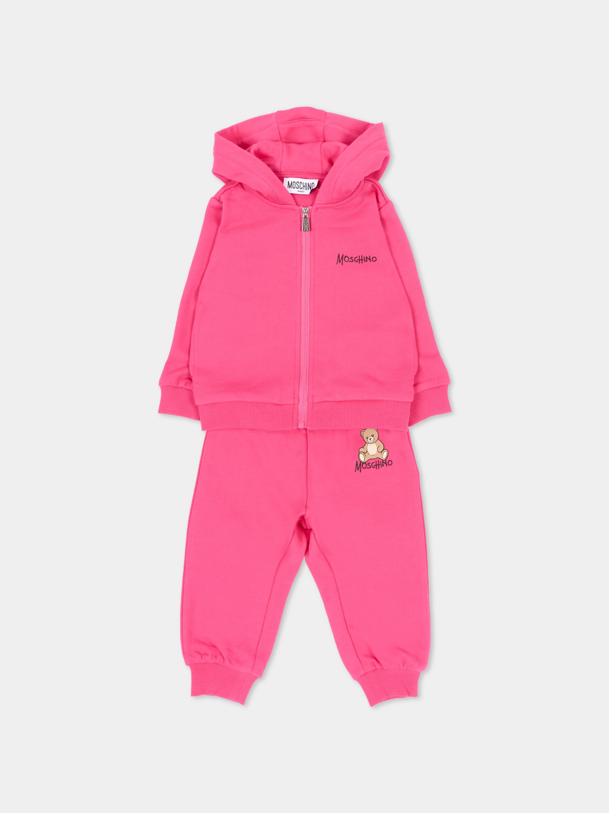 Completo sportivo lungo rosa con teddy bear,Moschino Kids,MMK05G LCA40 51450