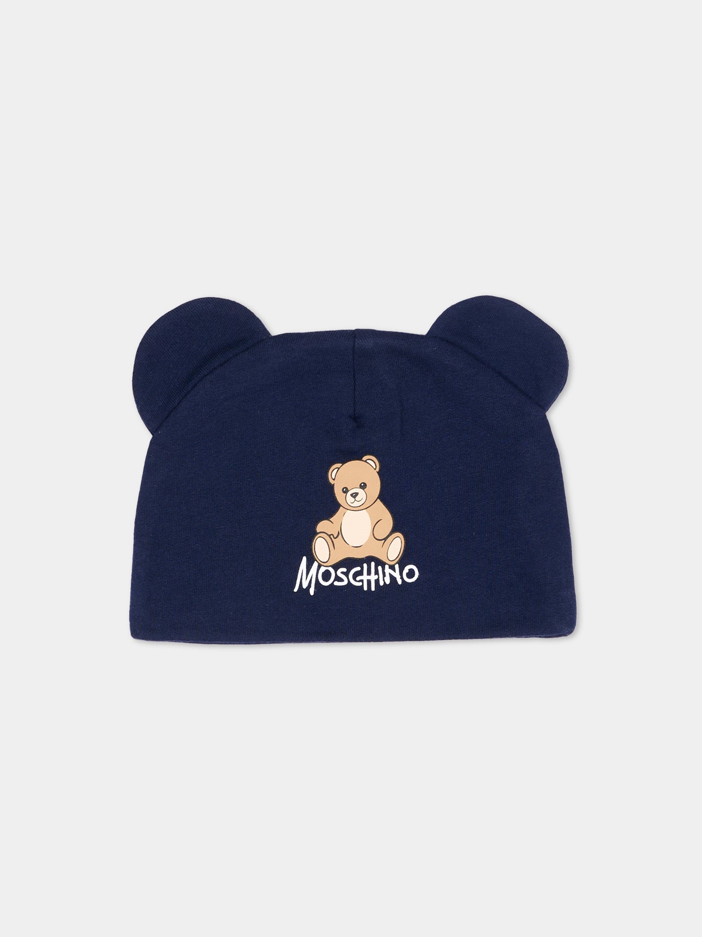 Cappello blu per neonati con Teddy Bear,Moschino Kids,MMX05H LCA40 40016