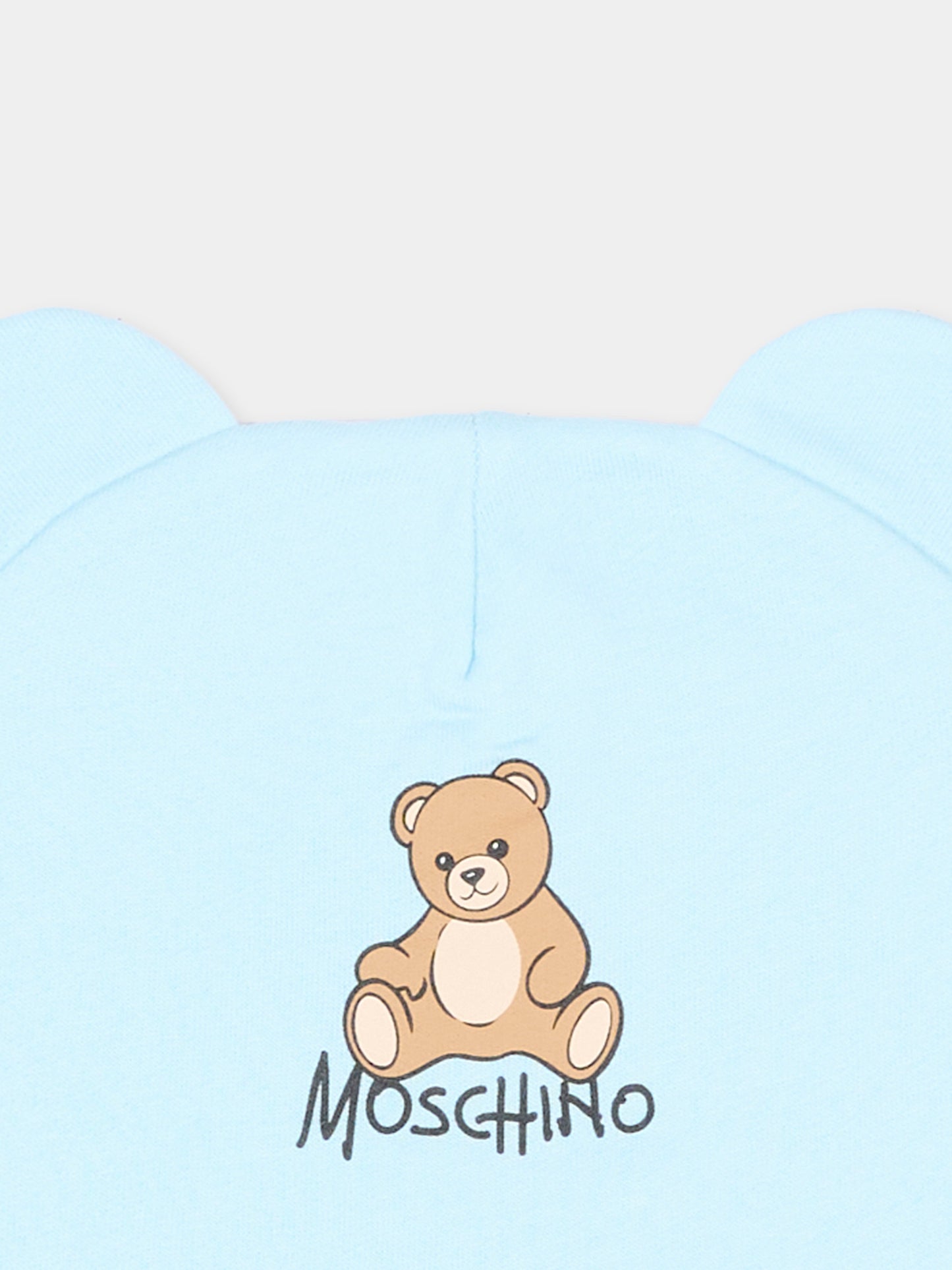 Cappellino azzurro per neonato con Teddy Bear,Moschino Kids,MMX05H LCA40 40304