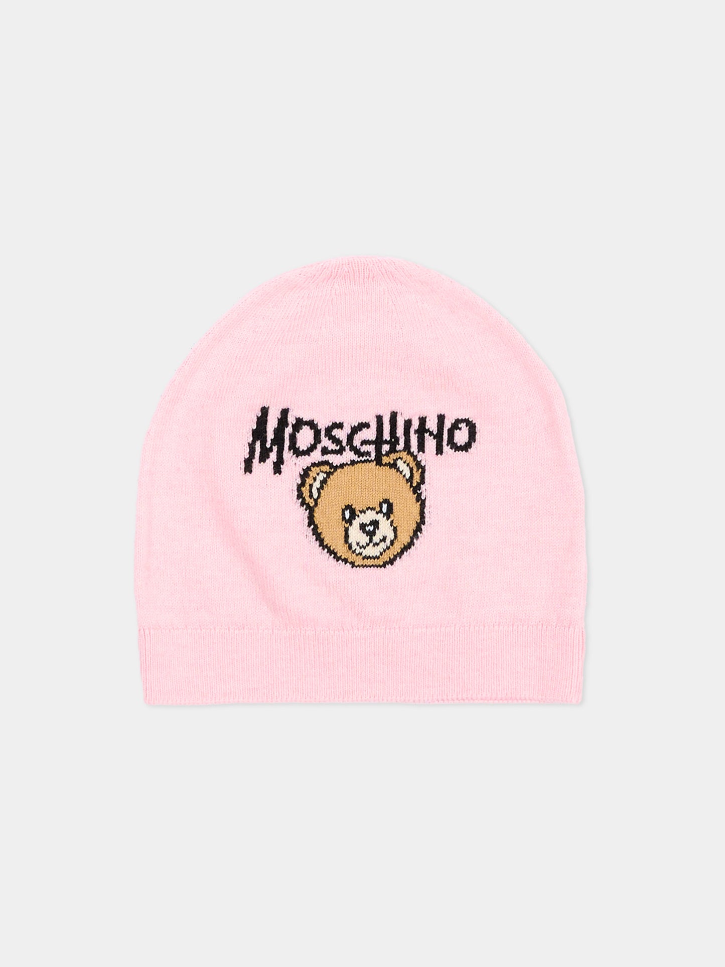 Berretto rosa per neonata con Teddy Bear,Moschino Kids,MMX05K LHE43 50209