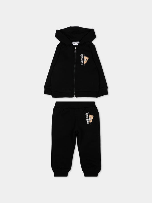 Completo sportivo nero per neonati con Teddy Bear,Moschino Kids,MNK05D LCA92 60100