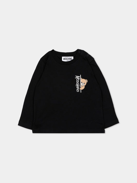 T-Shirt a manica lunga nero per neonati con Teddy Bear,Moschino Kids,MNO014 LAA58 60100