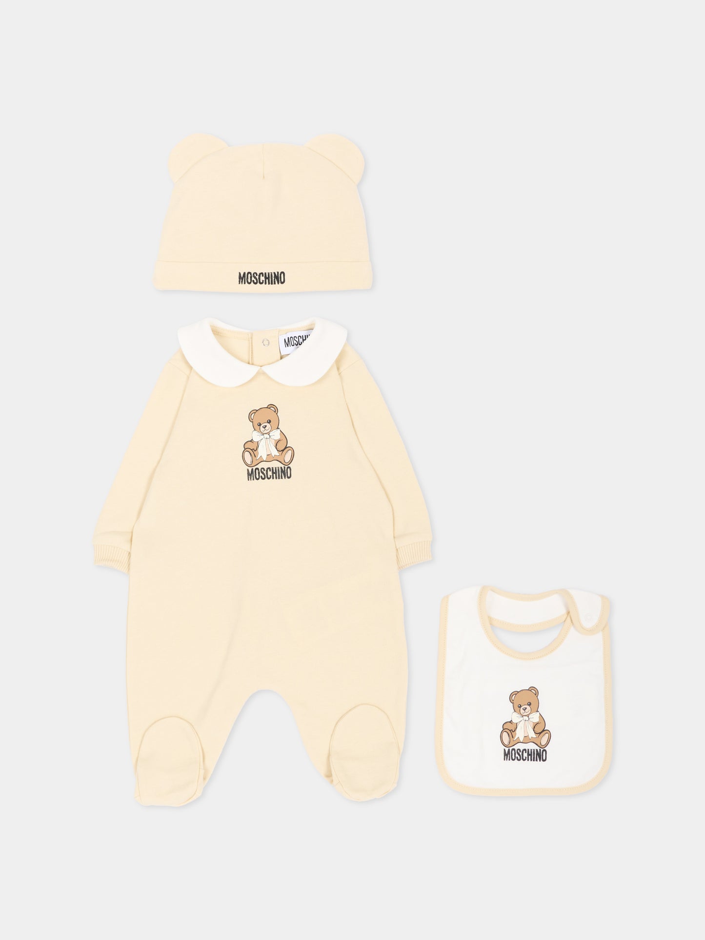 Set tutina beige per neonati con Teddy Bear,Moschino Kids,MNY08B LCA40 20404