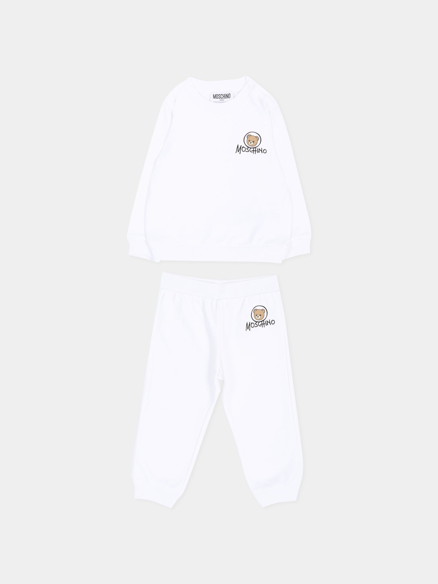 Completo sportivo bianco per neonati con Teddy Bear,Moschino Kids,MQK05E LCA83 10101