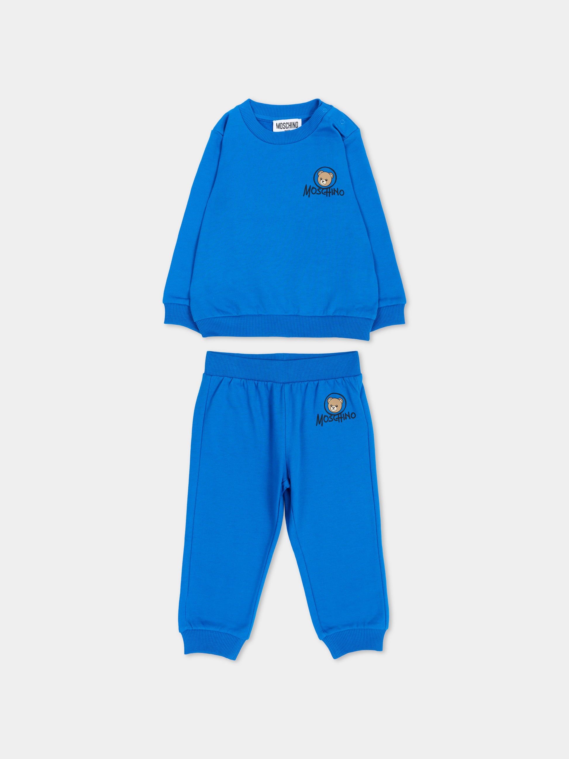 Completo sportivo blu per neonato con Teddy Bear,Moschino Kids,MQK05E LCA83 40157