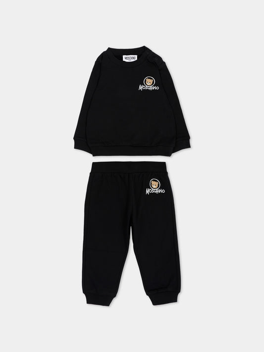 Completo sportivo nero per neonati con Teddy Bear,Moschino Kids,MQK05E LCA83 60100