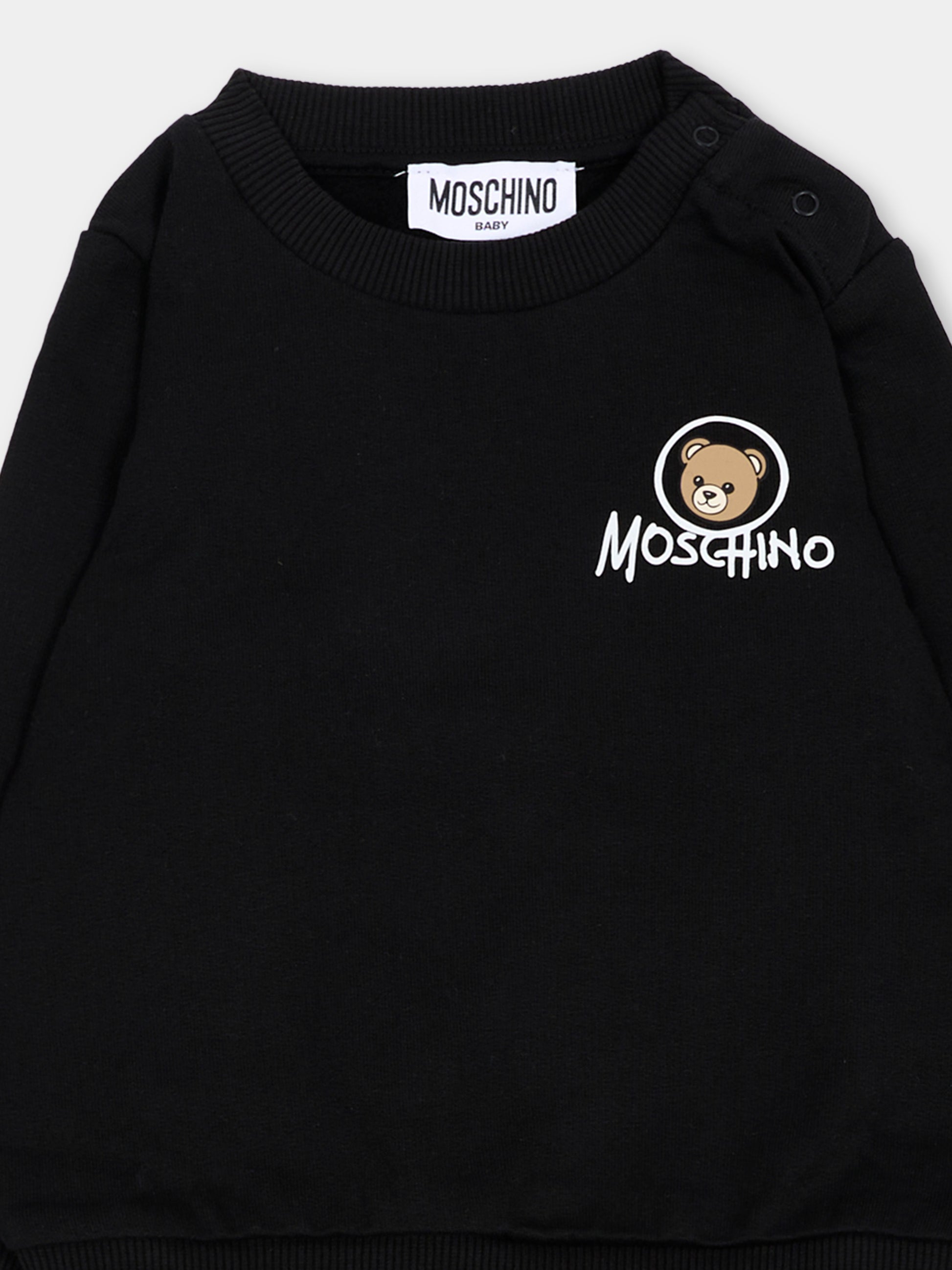 Completo sportivo nero per neonati con Teddy Bear,Moschino Kids,MQK05E LCA83 60100