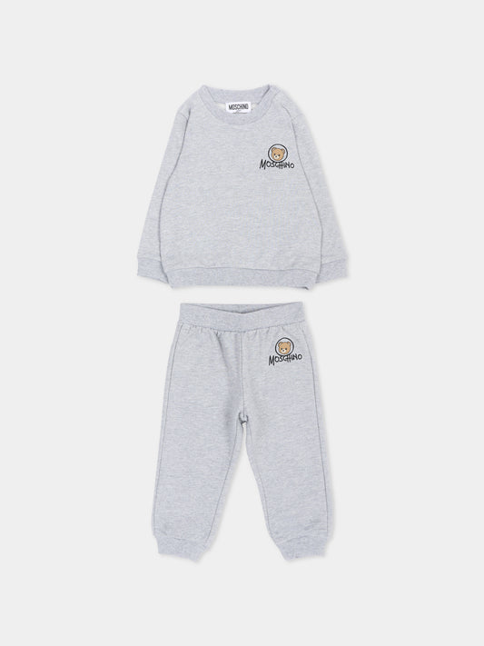 Completo sportivo grigio per neonati con Teddy Bear,Moschino Kids,MQK05E LCA83 60901