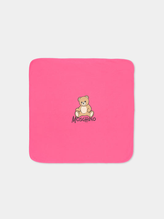 Coperta fucsia per neonata con Teddy Bear,Moschino Kids,MTB00F LCA40 51450