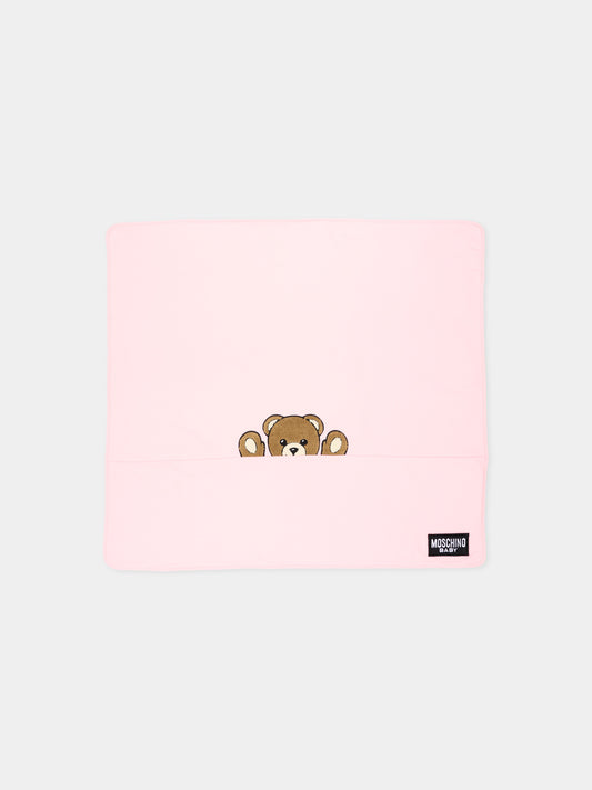 Coperta rosa per neonata con Teddy Bear,Moschino Kids,MUB00N LCA93 50209