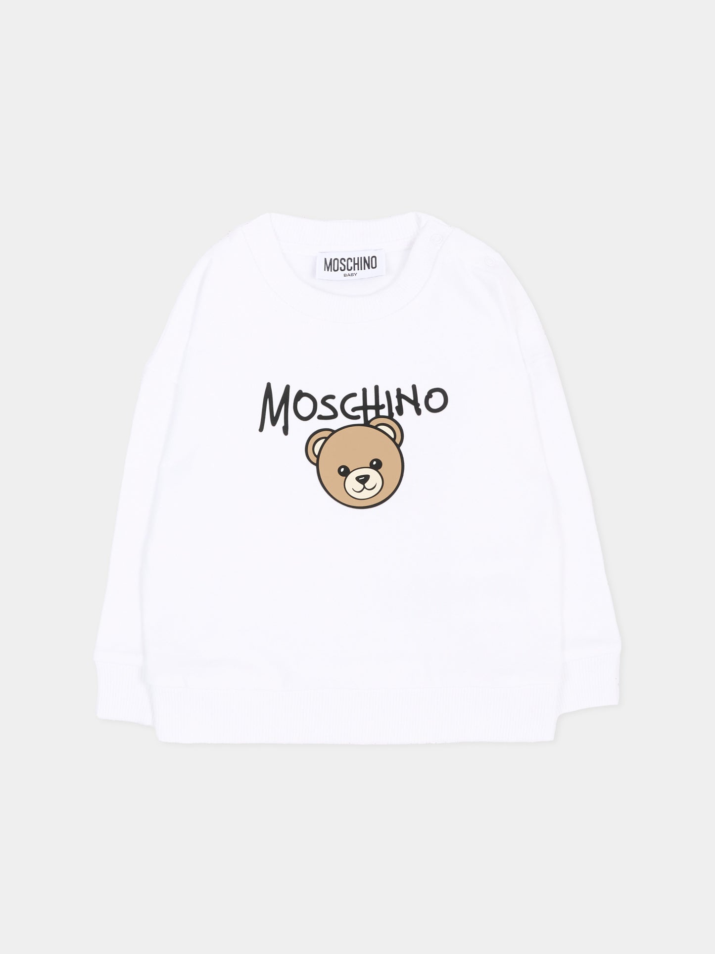 Felpa bianca per neonati con Teddy Bear,Moschino Kids,MUF06H LCA83 10101