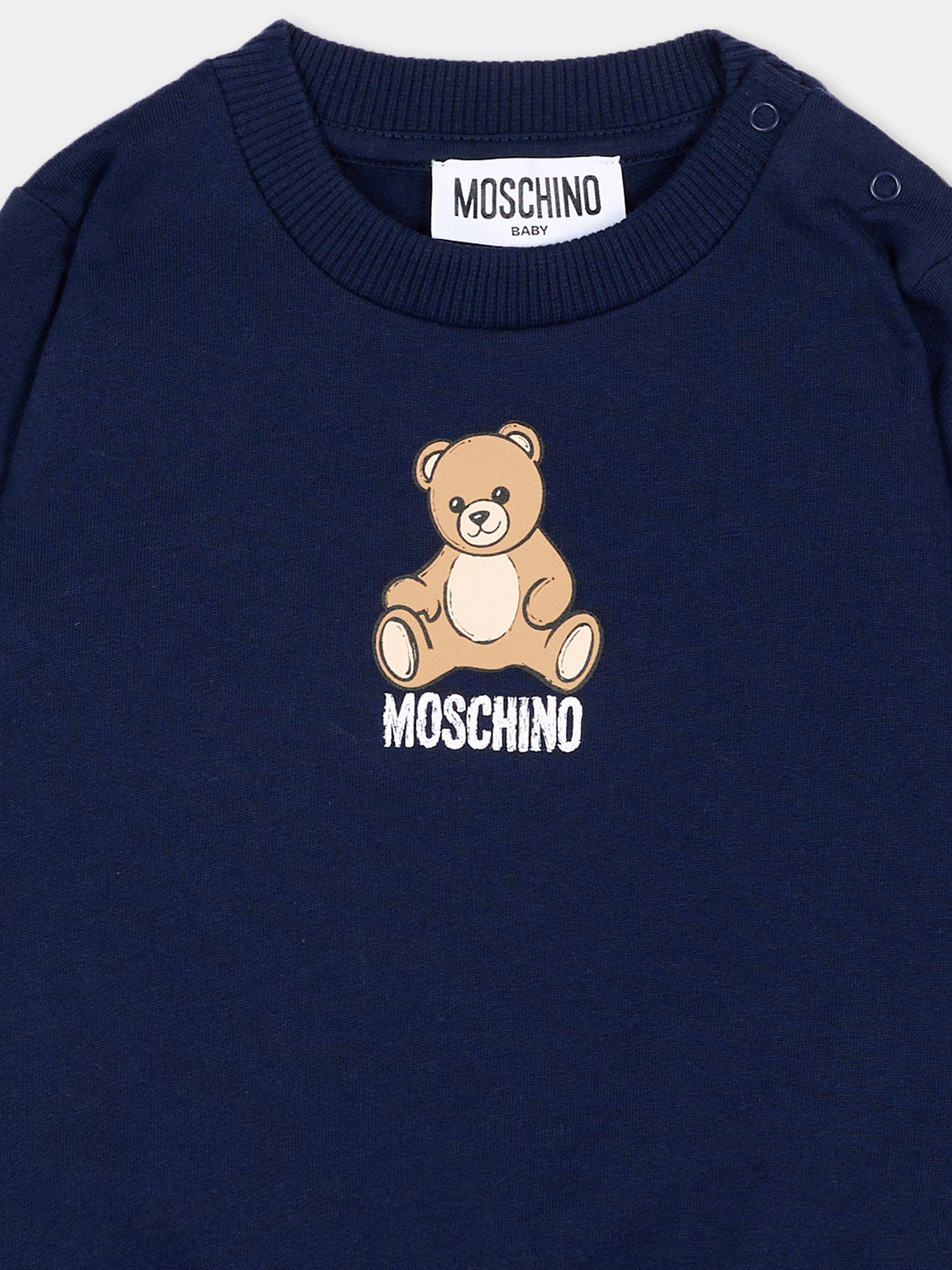 Felpa blu per neonati con Teddy Bear,Moschino Kids,MUF06I LCA40 40016