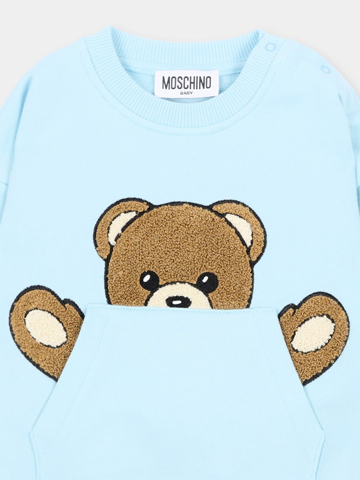 Completo sportivo lungo azzurro per neonato con Teddy Bear,Moschino Kids,MUK05V LCA93 40304