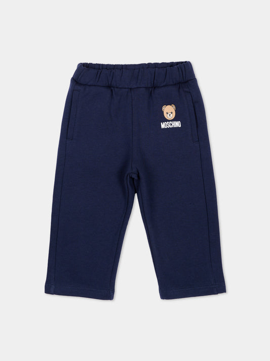 Pantaloni sportivi blu per neonati con Teddy Bear,Moschino Kids,MUP05X LCA92 40016