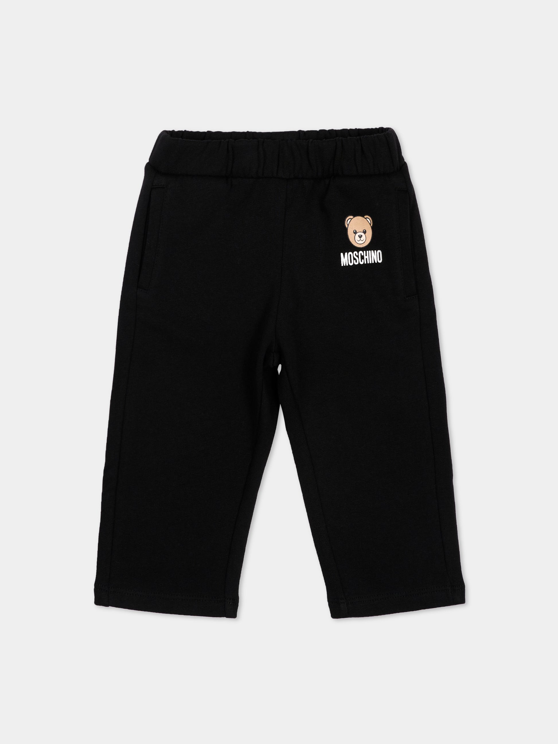 Pantalone sportivo nero per neonati con Teddy Bear,Moschino Kids,MUP05X LCA92 60100