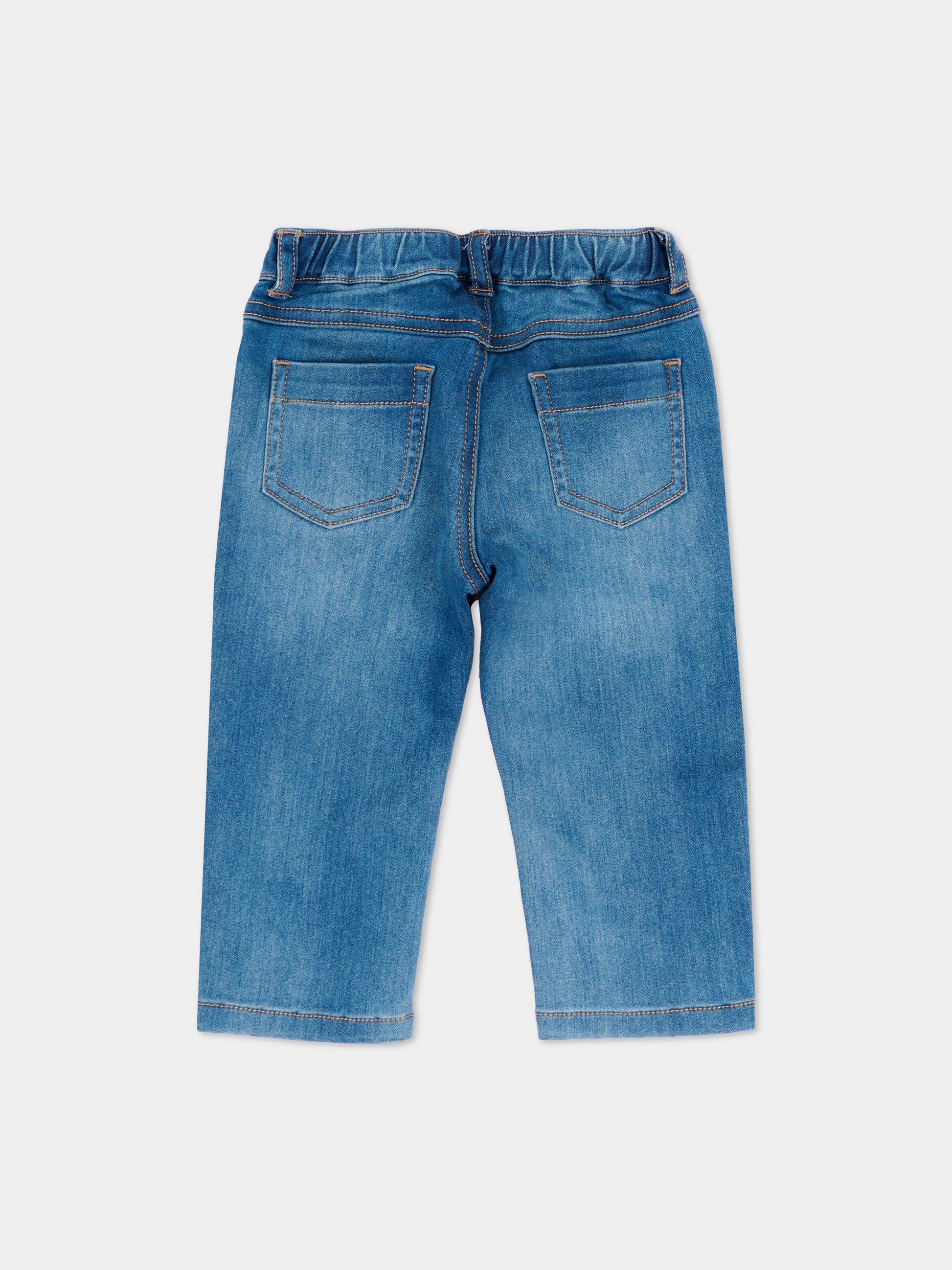 Jeans blu per neonati con teddy bear,Moschino Kids,MUP065 LXE43 40332