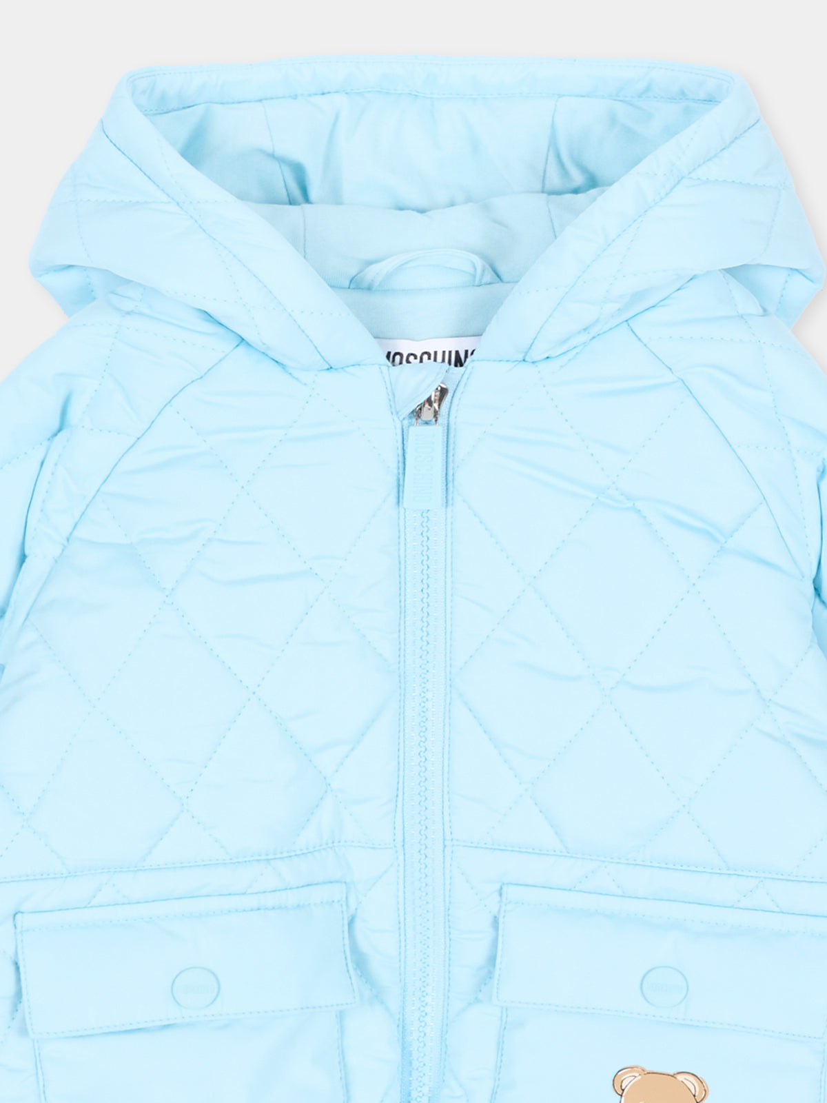 Piumino azzurro per neonato con Teddy Bear,Moschino Kids,MUS036 L3AC6 40304
