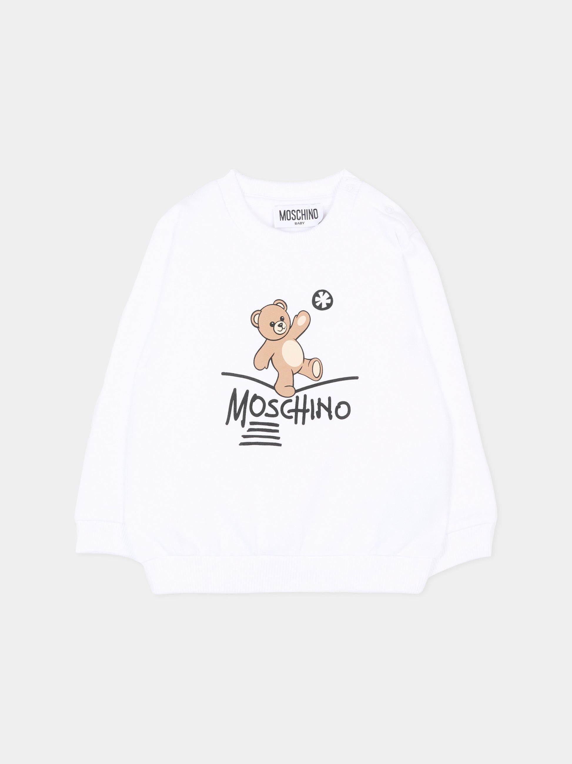 Felpa bianca per neonati con Teddy Bear,Moschino Kids,MVF060 LCA83 10101