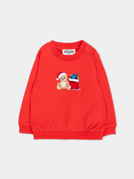 Felpa rossa per neonati con Teddy Bear,Moschino Kids,MZF060 LCA61 50109