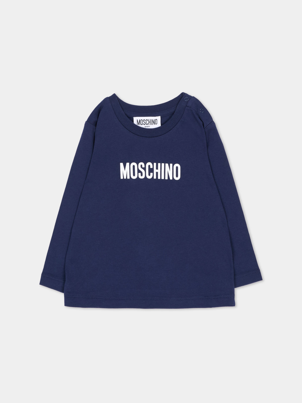 T-shirt a manica lunga blu per neonati con logo,Moschino Kids,MZO014 LAA59 40016