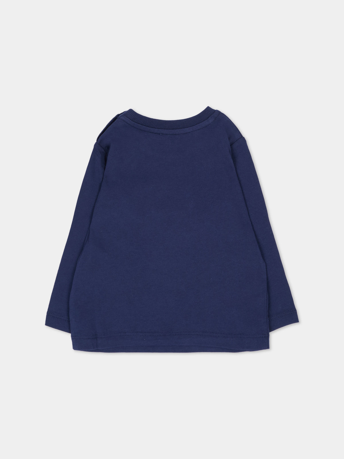 T-shirt a manica lunga blu per neonati con logo,Moschino Kids,MZO014 LAA59 40016