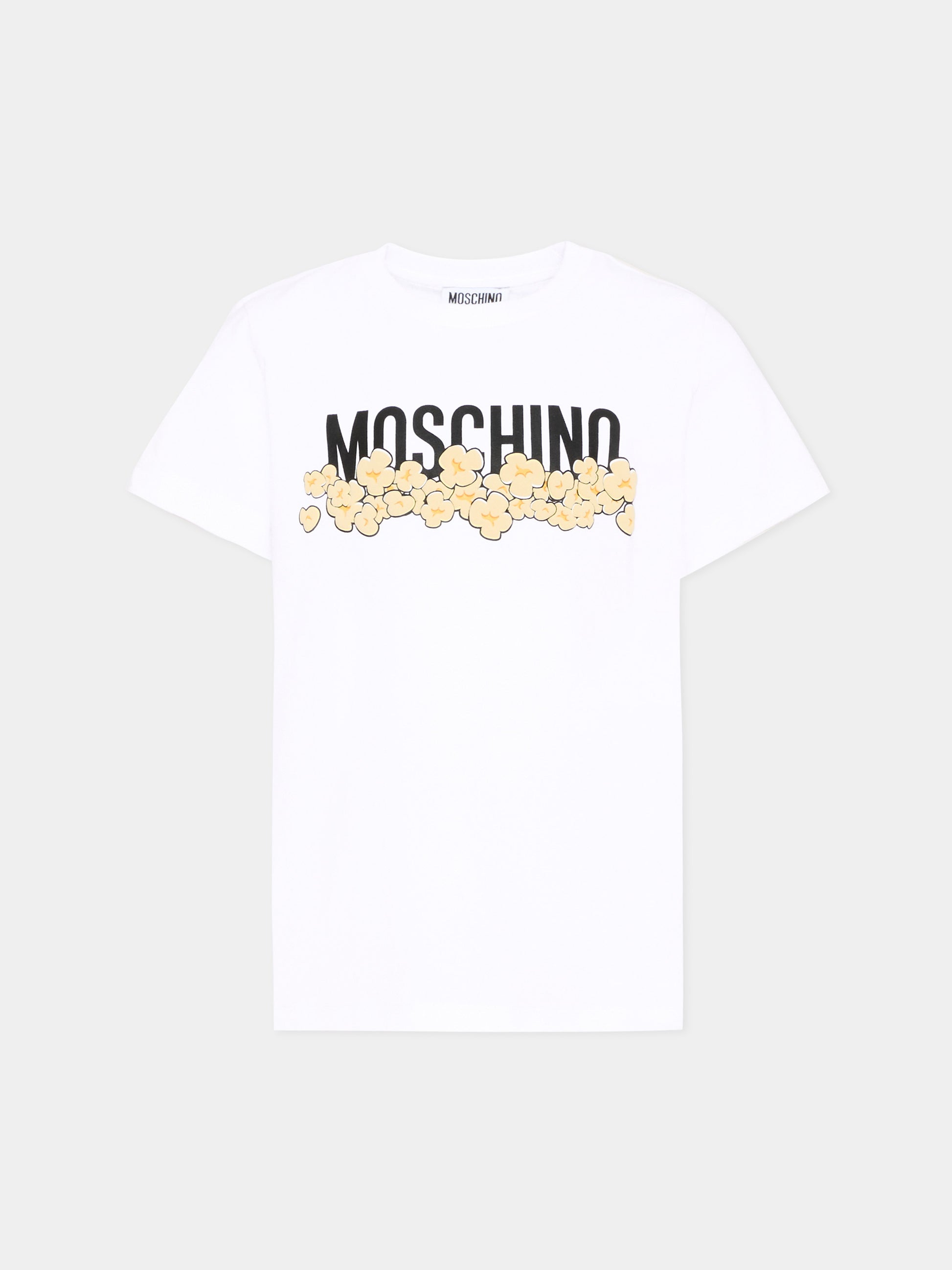T-Shirt bianca per bambini con fiori,Moschino Kids,H6M058 LAA20 10063