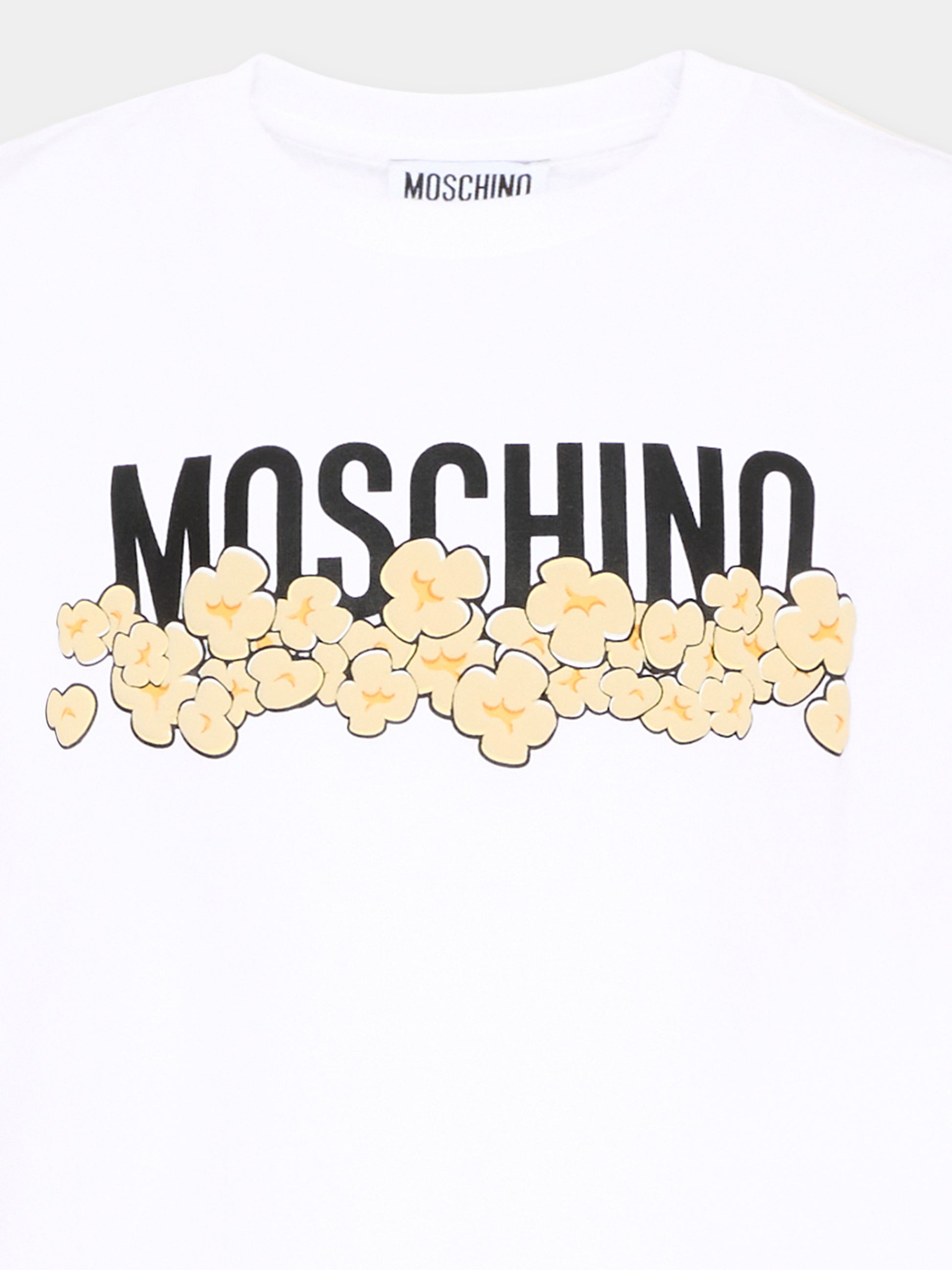 T-Shirt bianca per bambini con fiori,Moschino Kids,H6M058 LAA20 10063