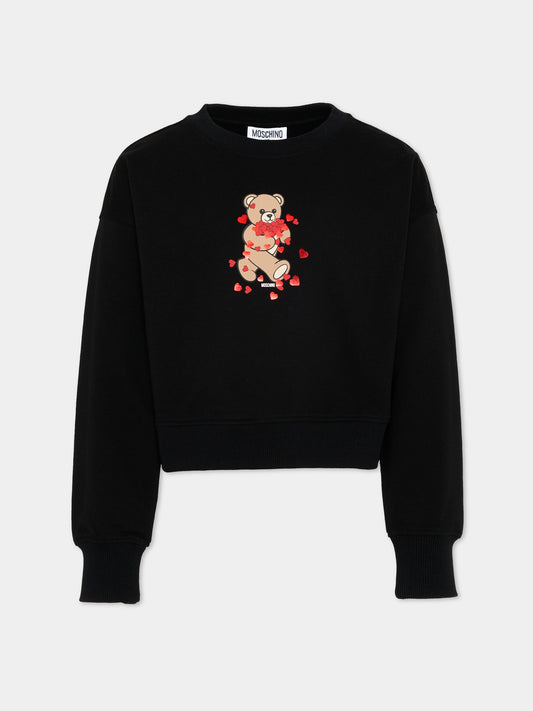 Felpa nera per bambina con Teddy Bear,Moschino Kids,HBF06G LDA63 60100