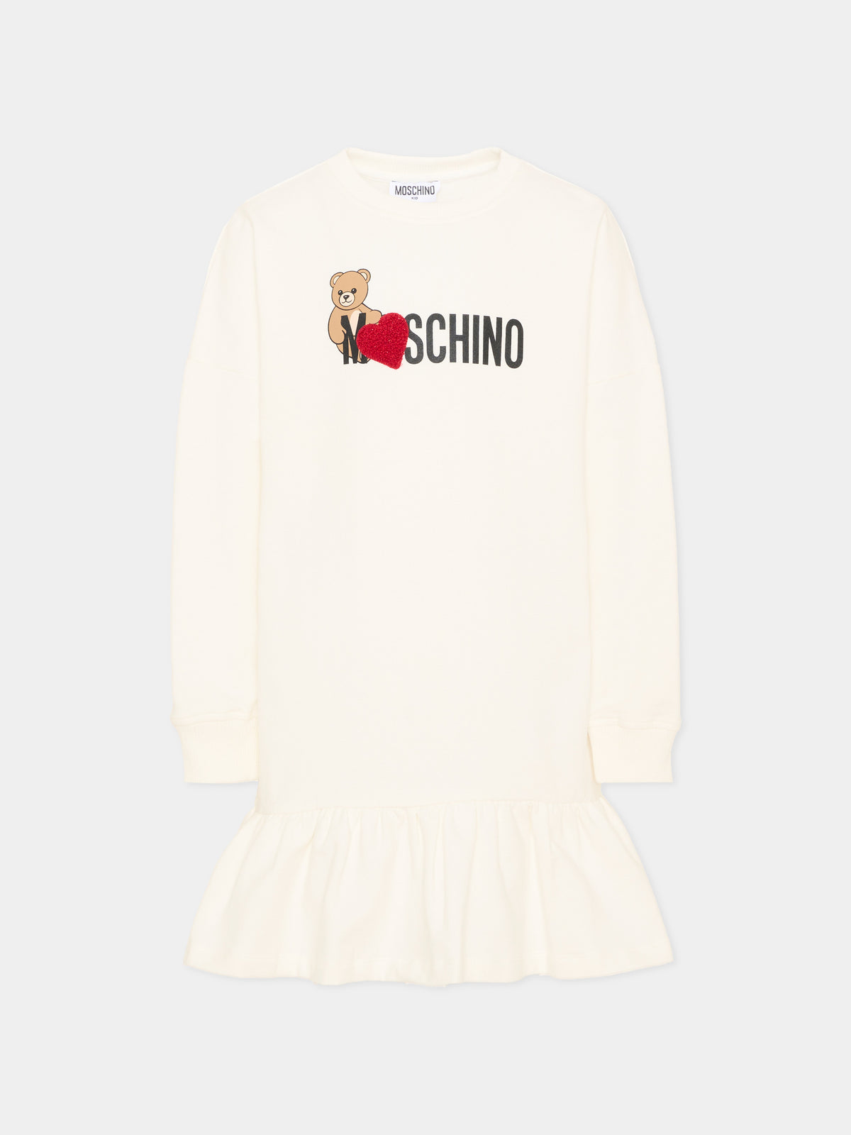 Vestito a manica lunga avorio per bambina con Teddy Bear,Moschino Kids,HDV0I3 LDA18 10063