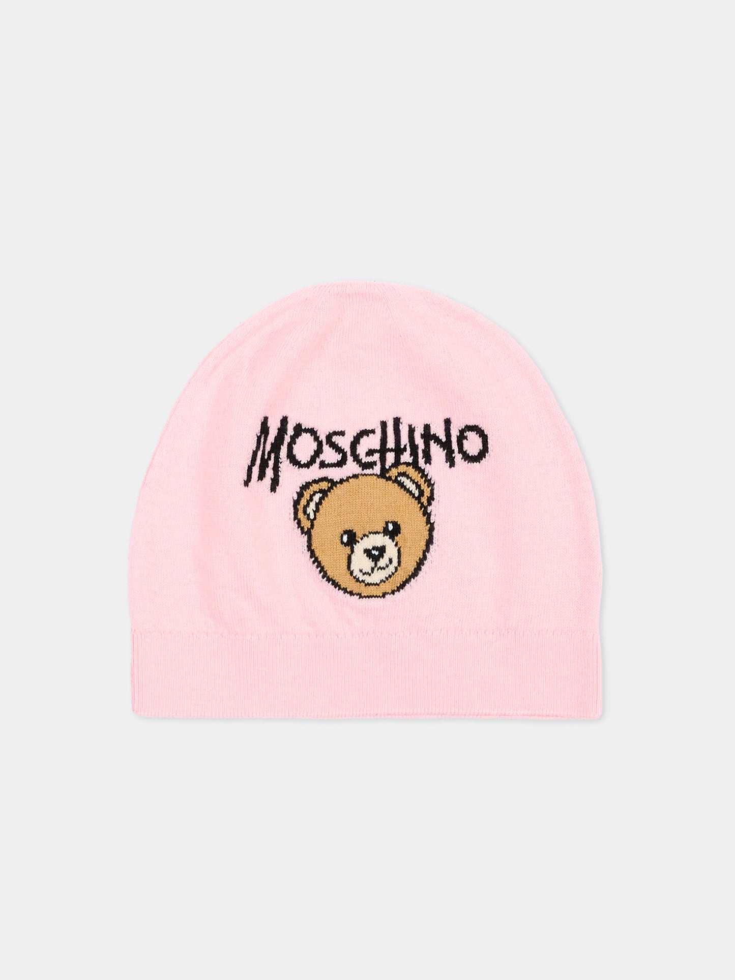 Berretto rosa per bambina con Teddy Bear,Moschino Kids,HMX02O LHE43 50209