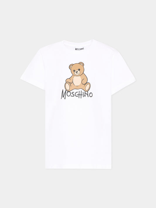 T-Shirt bianca per bambini con Teddy Bear,Moschino Kids,HNM05V LAA10 10101