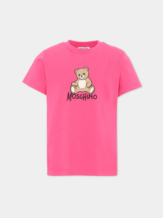 T-Shirt fucsia per bambina con Teddy Bear,Moschino Kids,HNM05V LAA10 51450
