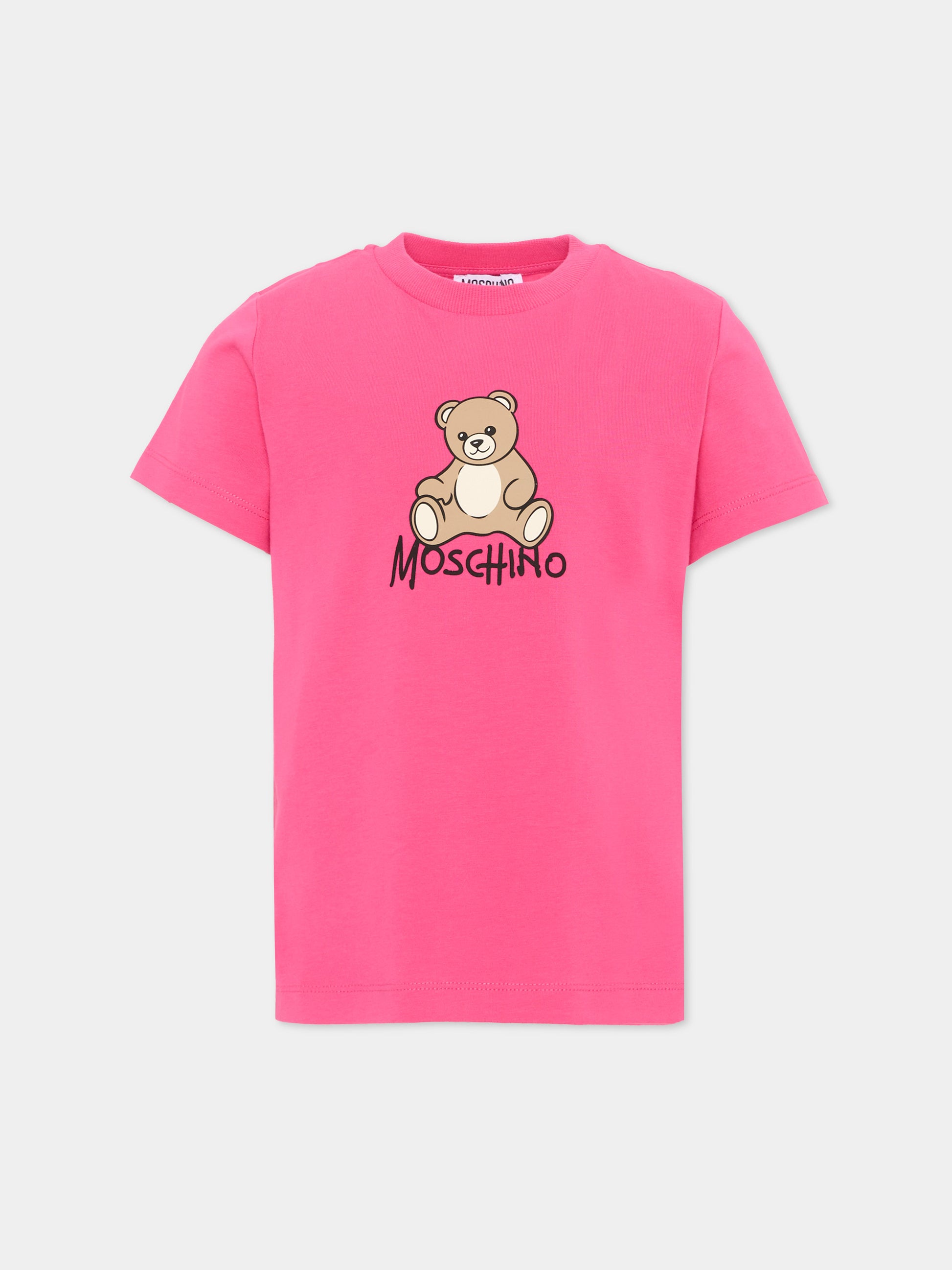 T-Shirt fucsia per bambina con Teddy Bear,Moschino Kids,HNM05V LAA10 51450