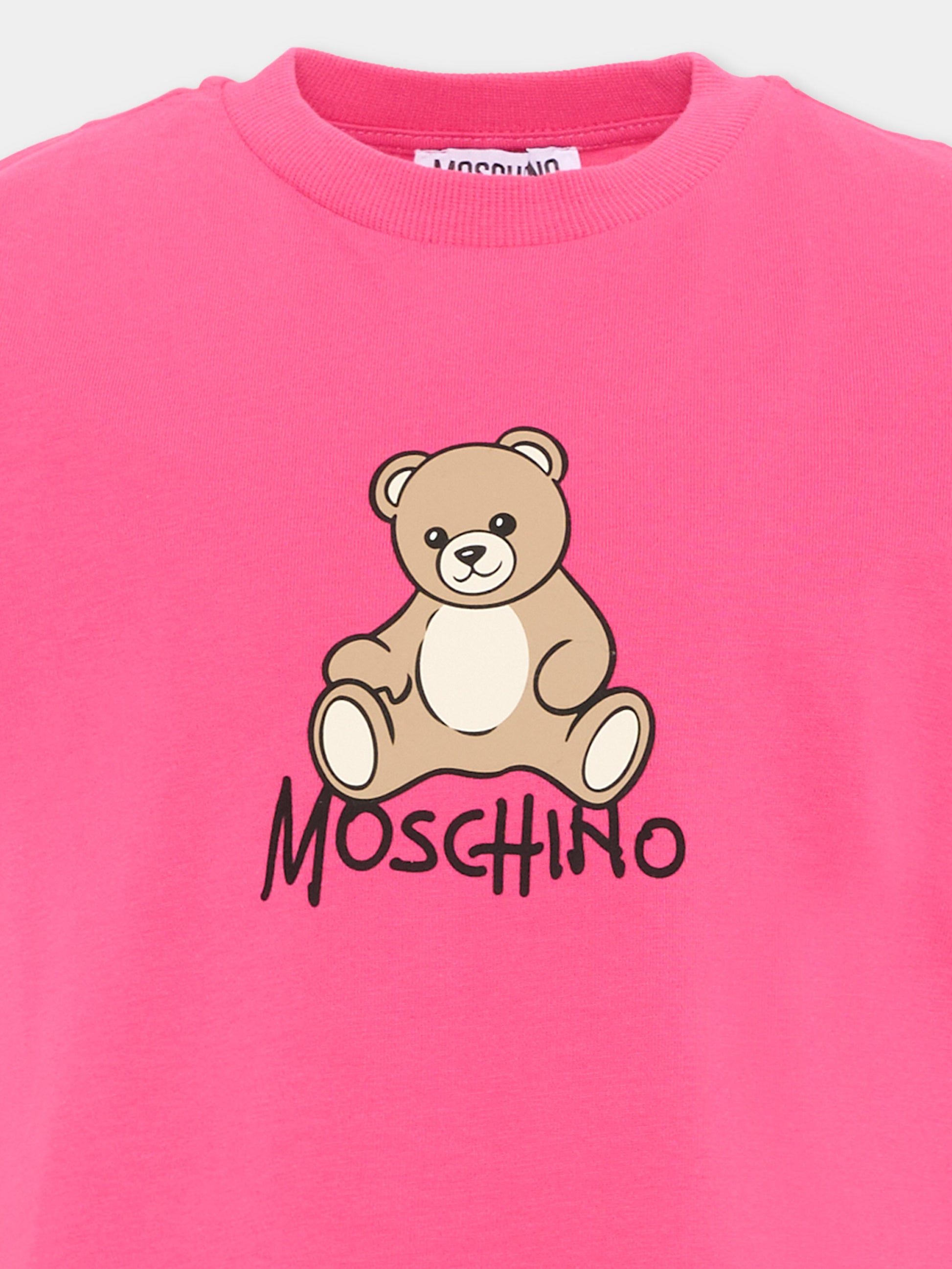 T-Shirt fucsia per bambina con Teddy Bear,Moschino Kids,HNM05V LAA10 51450